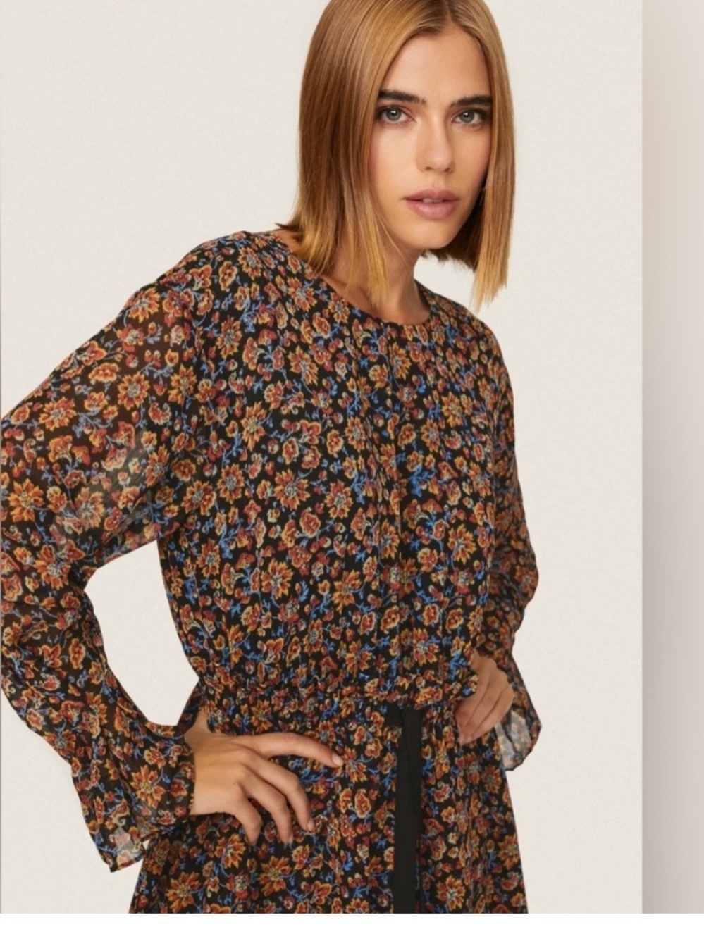 Jason Wu X RTR Chiffon Tie Waist Dark Floral Mini Dress Size 4 - Picture 2 of 8